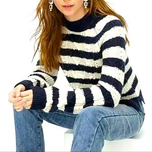 J. Crew Pom-Pom Cable Knit- NWT- Sweater Cottage Grandma style Navy & White